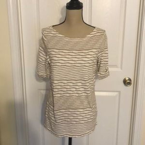 Kim Rogers Tan and White Striped Blouse Size Large
